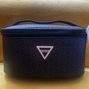 New Guess Designer Makeup tote, black designer cosmetic bag for travel with logo